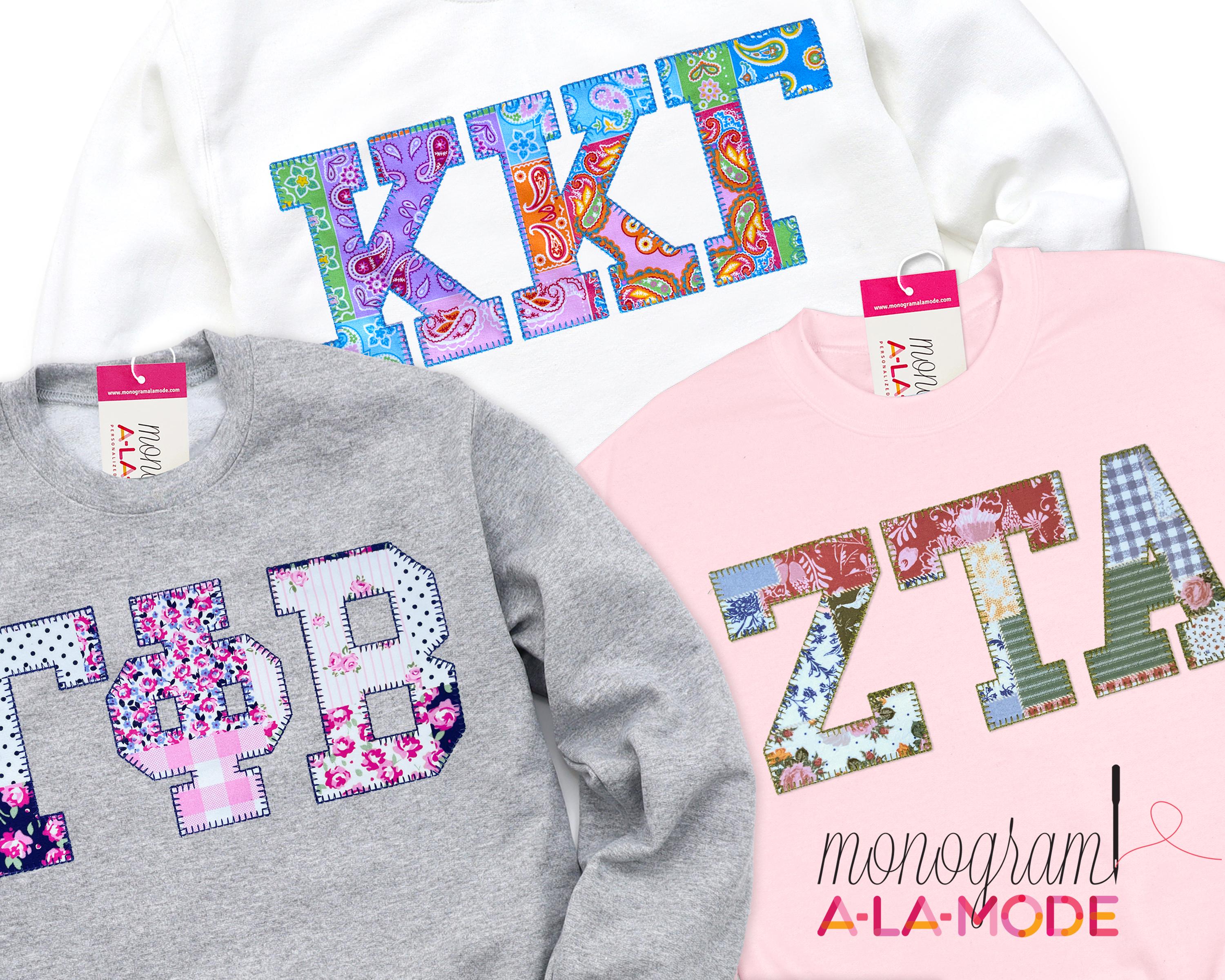 Blanket Stitch Patchwork Style Sorority Letters| Available for All Greek Organizations | Patchwork Crewneck | Patchwork Sorority Sweatshirt
