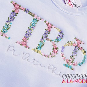 Embroidered 3 Letter Floral Sorority Letter Sweatshirt | Available for All Greek Organizations | Sorority Sweatshirt