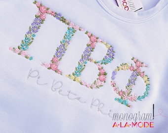 Embroidered 3 Letter Floral Sorority Letter Sweatshirt | Available for All Greek Organizations | Sorority Sweatshirt