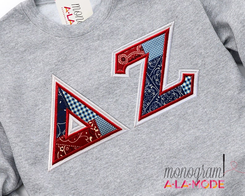 Satin Stitched Western Sorority Letter Applique Crew Neck Etsy