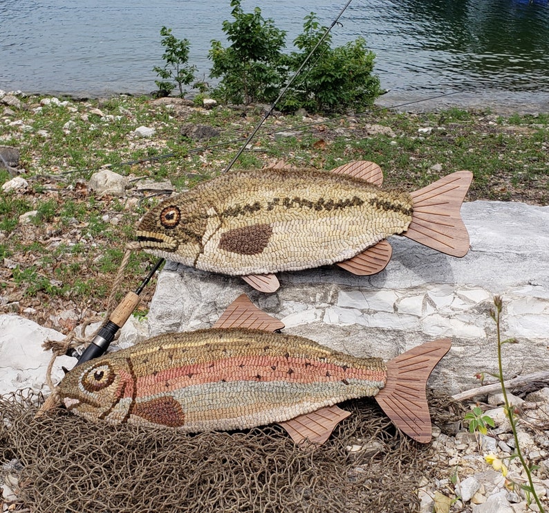 Fish Rug Bass Fish Tails Rug Hooking Pattern: Bass & Trout, Primitive Decor (paper ...
