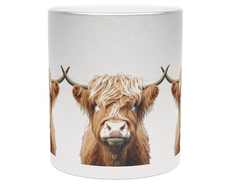 Taza metálica de vaca de las Tierras Altas / Taza de plata / Taza de oro / Taza de café con cabeza de vaca de las Tierras Altas