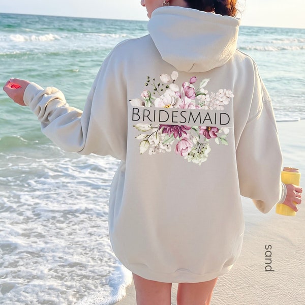 Floral Bridesmaid Hoodie, Flower Print Brides Maid Heavy Blend Hooded Oversized Sweatshirt, Bridal Party Apparel Gift, Custom Wedding Gifts