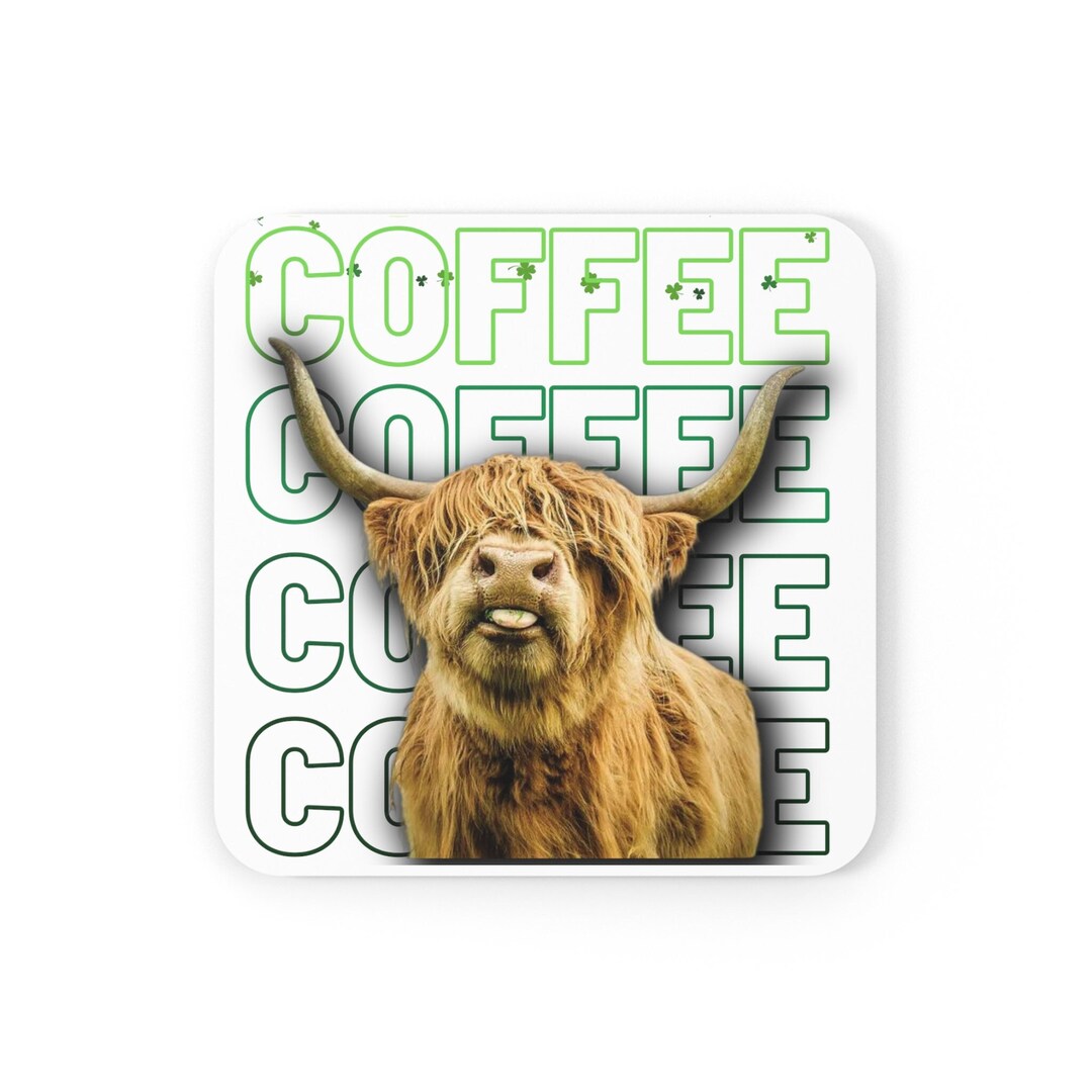 Lucky Clover Highland Cow Cork Back Coaster St Patricks Day - Etsy