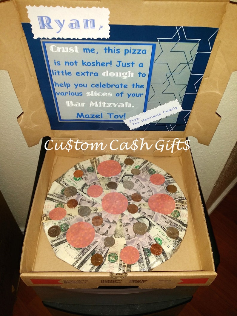 MONEY GIFT Made with Real Money. Bar Mitzvah Moolah Pizza