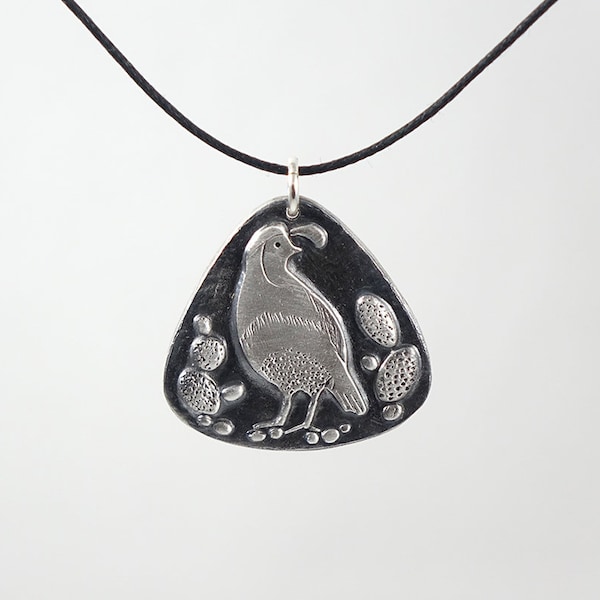 Fine Silver Quail with Cactus Pendant