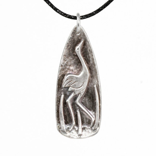 Fine Silver Dancing Crane Pendant