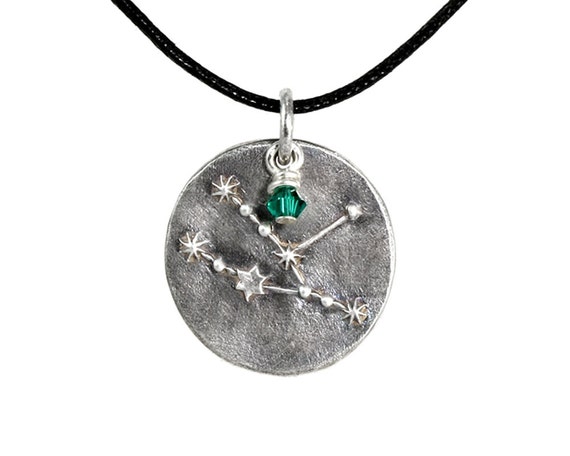 Taurus Constellation Zodiac Fine Silver Pendant With Birthstone