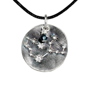 Virgo Constellation Zodiac Fine Silver Pendant with Birthstone