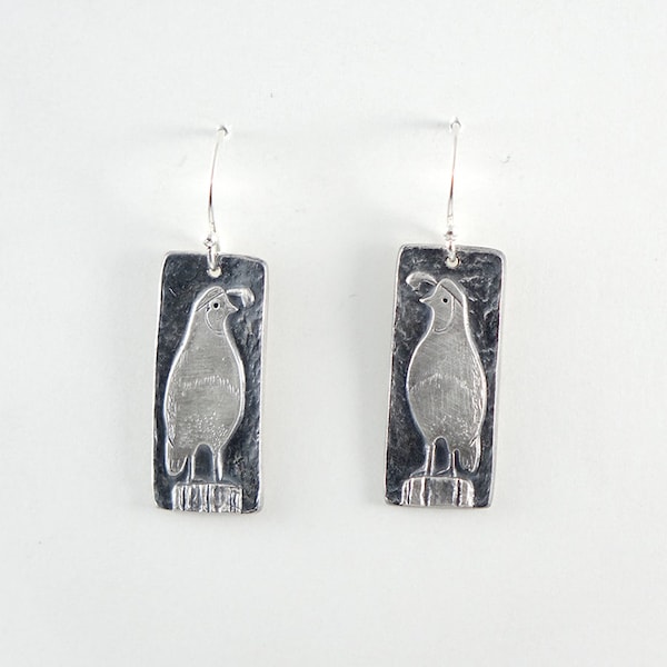 Fine Silver Rectangular Quail Earrings
