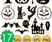 SALE Pumpkin PACK 17 Halloween 2 Witch, Bat, Cat, Ghost SVG ,Dxf, eps, png monogram clip-art pack vector files.