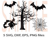 Halloween Witch, Bat, Tree, spiderweb SVG ,DFX, eps, png monogram clip-art pack vector files.