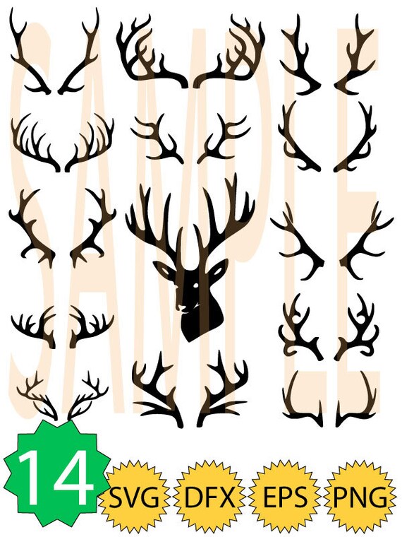 14 Deer Antler Monogram Clipart Pack Deer Head Silhouette Etsy