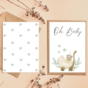 Oh Baby Welkomstkaart Afdrukbare Download Genderneutrale Babykaart Babydouchekaart Babykaartsjabloon BEWERKBARE CANVA-SJABLOON Afdrukbare kaart
