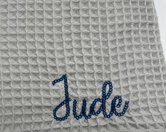 Personalized Baby Blanket Organic Waffle Swaddle Monogrammed Baby Towel Customized Baby Shower Gift Baby Blanket with Name Gray Blanket