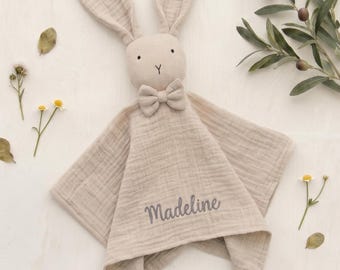 Baby Lovey Custom Neutral Beige Heirloom Gift Set Monogrammed Bunny Lovie Personalized Security Blanket