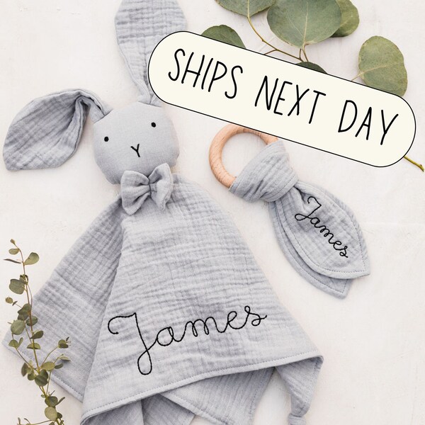 Personalized Baby Girl Gift Custom Baby Shower Gift for Newborn Organic Bunny Lovey with Name Personalized Lovey Animal Lovey Baby Gift