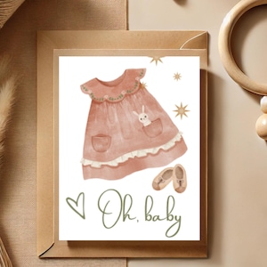 Cartão de chá de bebê boho para menina Cartão de chá de bebê Cartão de boas-vindas para bebê Modelo para impressão para download Vestido boho para cartão de bebê Download instantâneo