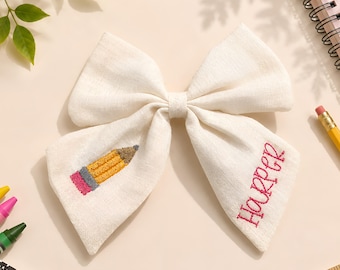 Personalized Back to School Bow with Name Embroidered Hair Accessory - 100 Days