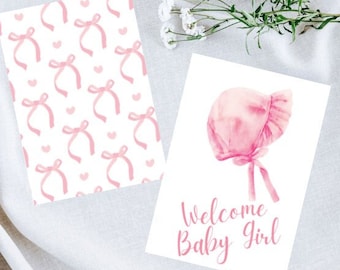 Baby Shower Card for Girl Grandmillenial Bow Baby Card Welcome Baby Card Printable Baby Download Template EDITABLE CANVA TEMPLATE