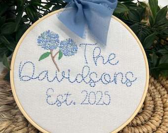 Nom de famille brodé personnalisé, décoration d'intérieur de mariage, nouveau mariage, pendaison de crémaillère