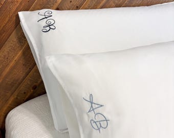 Embroidered Pillowcase Wedding Monogram Couple Embroidery Personalized Pillow Cotton Anniversary Newlywed Bride