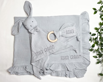 Personalized Baby Blanket Set with Organic Lovey | Embroidered Keepsake Monogrammed Gift