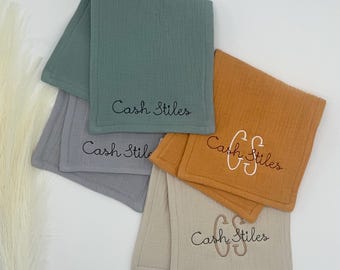 Personalized Burp Cloth Baby Accessory Newborn Gift Shower Present Idea Custom Embroidery Name Monogram Organic Cotton Muslin Material