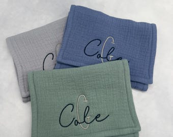 Personalized Organic Muslin Custom Burp Cloth, Embroidered Monogram Name Gift