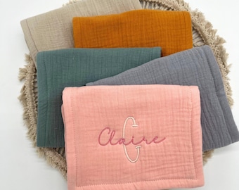 Embroidered Organic Muslin Burp Cloth - Personalized Bib for Baby