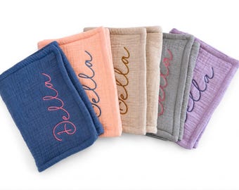 Personalized Burp Cloth Baby Accessory Newborn Gift Shower Present Idea Custom Embroidery Name Monogram Organic Cotton Muslin Material