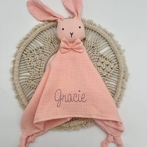 Baby Shower Gift Personalized Lovey Embroidered Organic Cotton Muslin Lovey for Baby Girl Gift Bunny Lovey Baby Lovey Organic Baby Gift