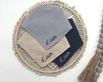 Monogrammed Bandana Bib Set, Organic Cotton Embroidered New Baby Burp Cloth