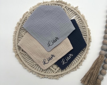 Personalized Baby Bibs with Name Embroidered Organic Bandana - SET OF 3