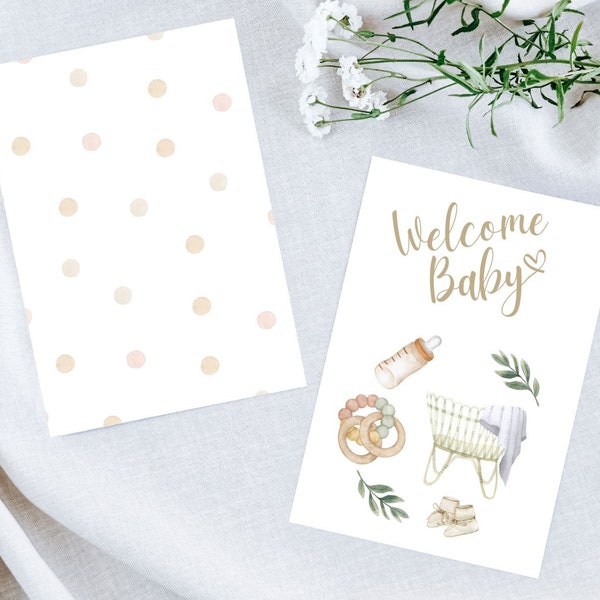 Welcome Baby Card Printable Download Gender Neutral Baby Card Baby Shower Card Baby Card Template EDITABLE CANVA TEMPLATE Printable Card