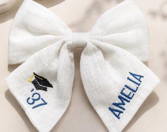 Personalized Graduation Hair Bow – Custom Embroidered Name & Year - Kinder Pre-K