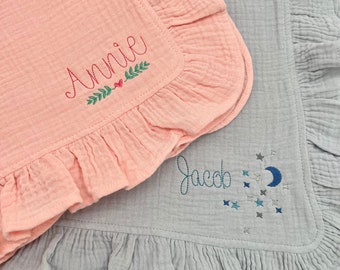 Personalized Baby Blanket Organic Embroidered Blanket Monogrammed Blanket Customized Blanket for Baby Girl Swaddle Blanket Stroller Blanket