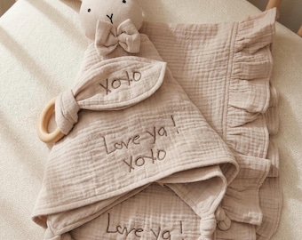 Custom Handwriting Baby Blanket & Lovey Set- Embroidered Organic Muslin Handwriting Keepsake Gift