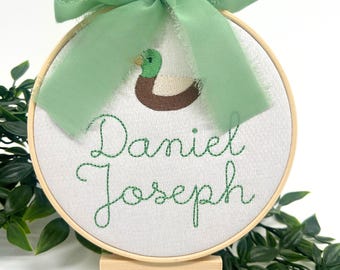 Mallard Duck Nursery Embroidery Hoop, Personalized Baby Boy Gift