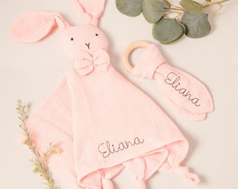 Personalized Baby Girl Lovey - Monogrammed Pink Bunny Security Blanket Newborn Keepsake