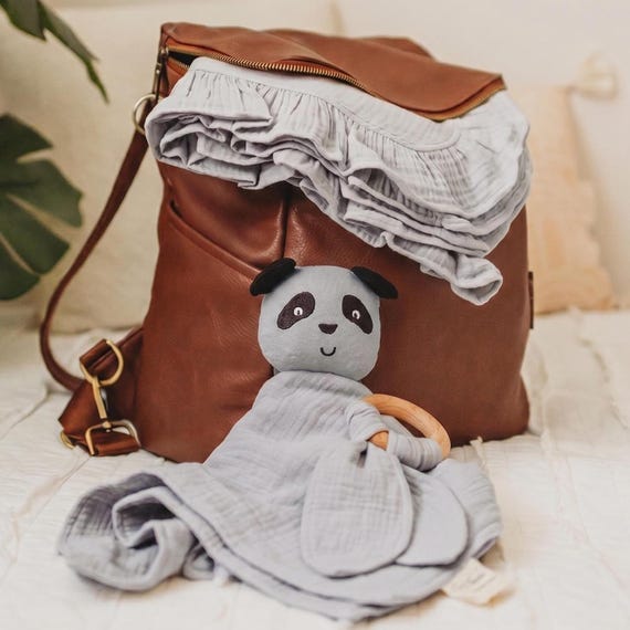 Panda Lovey Gift Basket Idea for Newborn Welcome Box Set Includes Teether Security Blanket Organic Customized