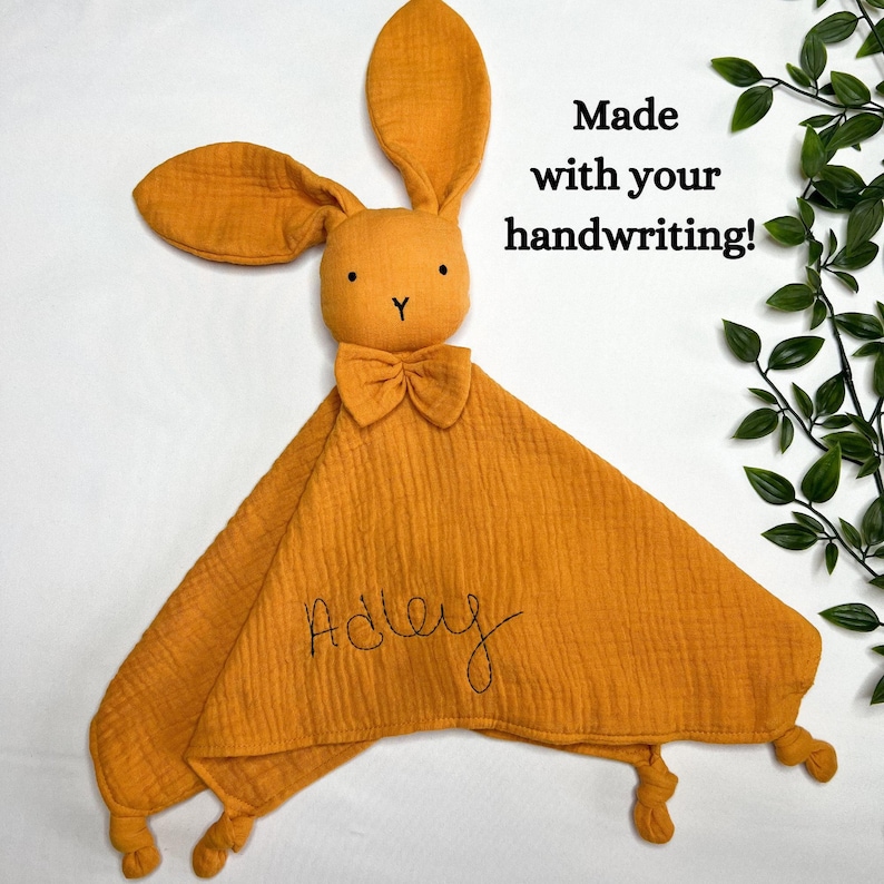 Custom Embroidered Lovey Handwriting Keepsake Baby Blanket Memorial Gift Idea Personalized Signature Design Organic Muslin Material Breathable Lightweight Fabric Newborn Security Comfort Special Baby Shower Present Sentimental Heirloom