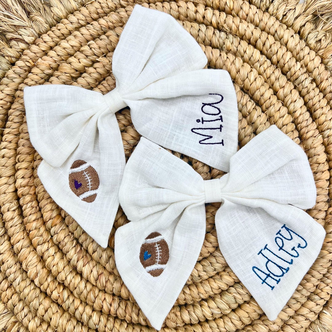 Sports Hair Bows For Girls - 6 Pack Football Soccer Baseball Hair Clips With Barrettes