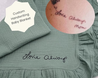 Custom Handwriting Baby Blanket - Embroidered Organic Muslin Handwriting Keepsake Gift