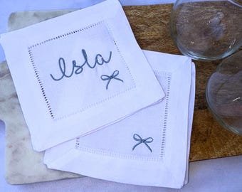 Linen Napkins Embroidered Personalized Cocktail Napkin Baby Shower Sip See Favor Keepsake Monogrammed