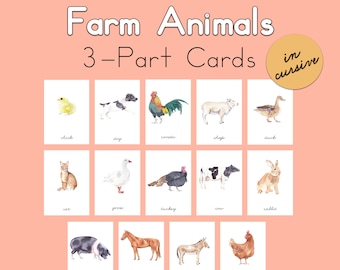 Farm Animals Cursive 3 Part Cards Montessori Homeschool - Etsy Farm Animals Cursive 3 Part Cards Montessori Homeschool - Etsy