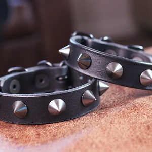 Slim spiked bracelets with black hardware, studded bracelets gunmetal