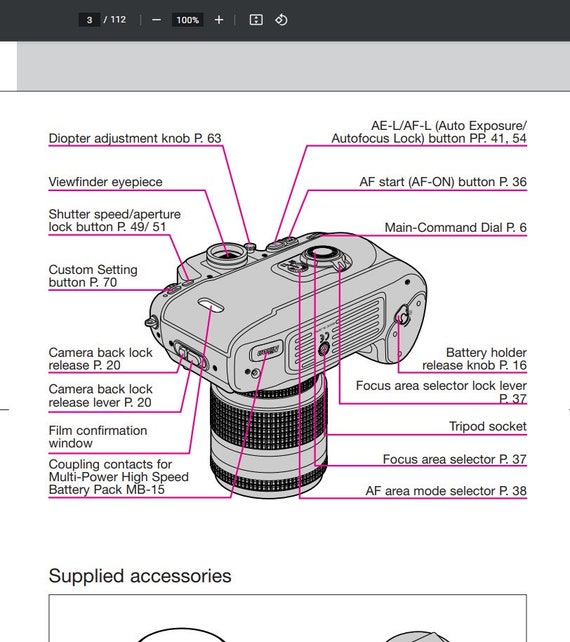 Nikon F100 Original User Manual 1976 PDF (instant Download