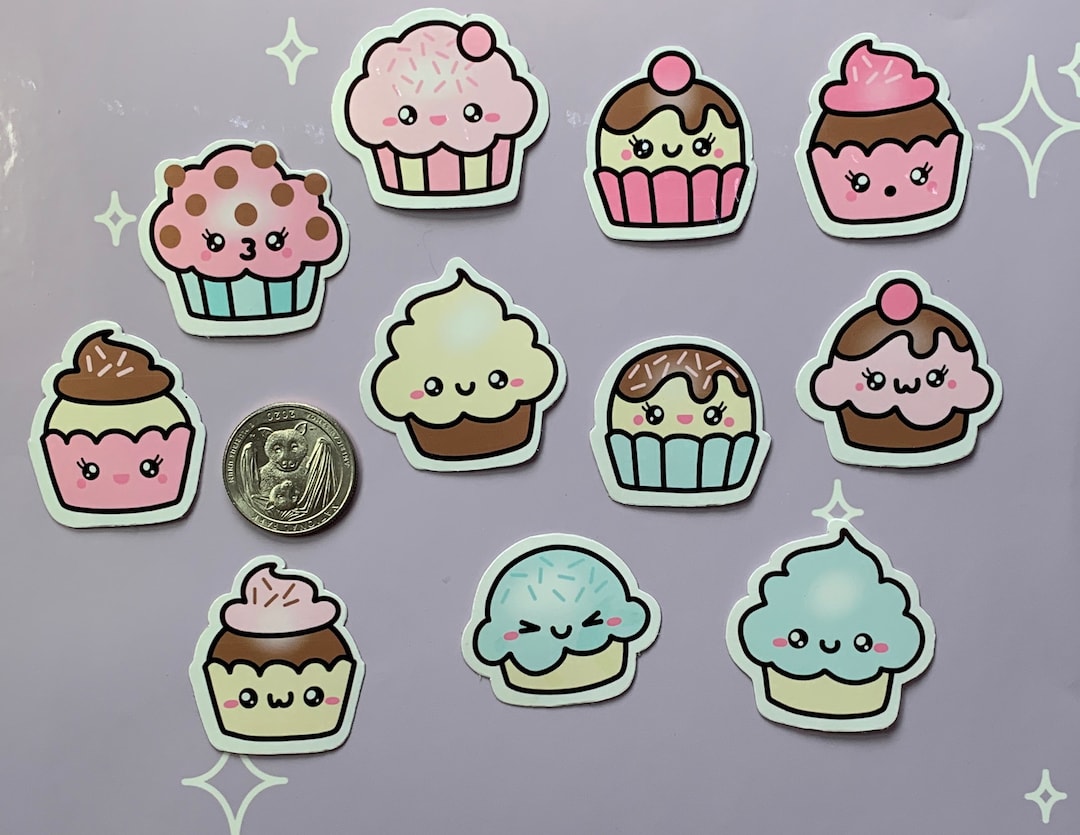 Cute- Kawaii - Glossy - Mini - Cupcakes - Sticker - Collection - Glossy ...