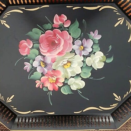 Large Toleware Metal Tray Vintage Handpainted Serving Tray Etsy